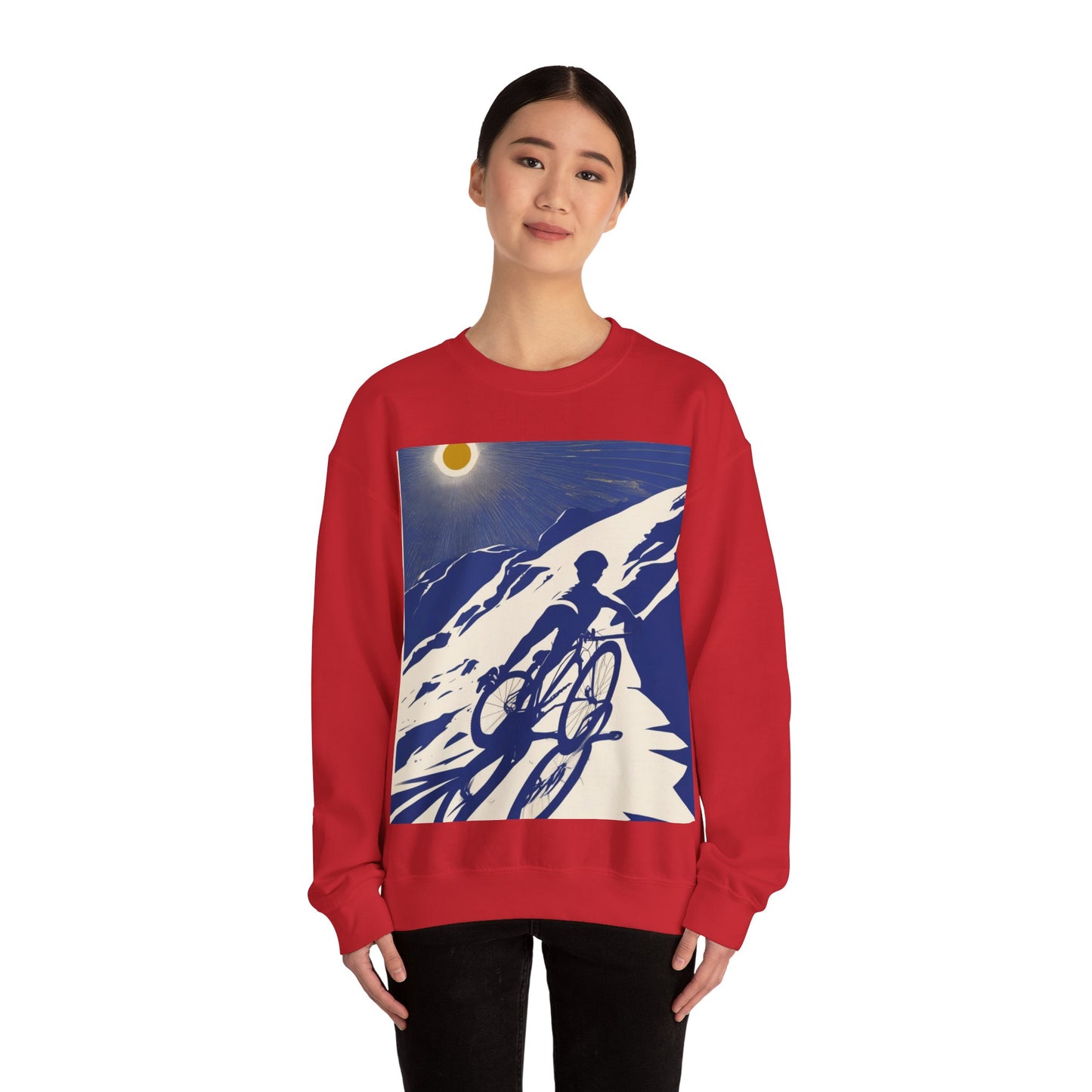 boostlete-am-crew-scene-cyclist-offset-bold-0008 — Unisex Heavy Blend Crewneck Sweatshirt (Gildan)