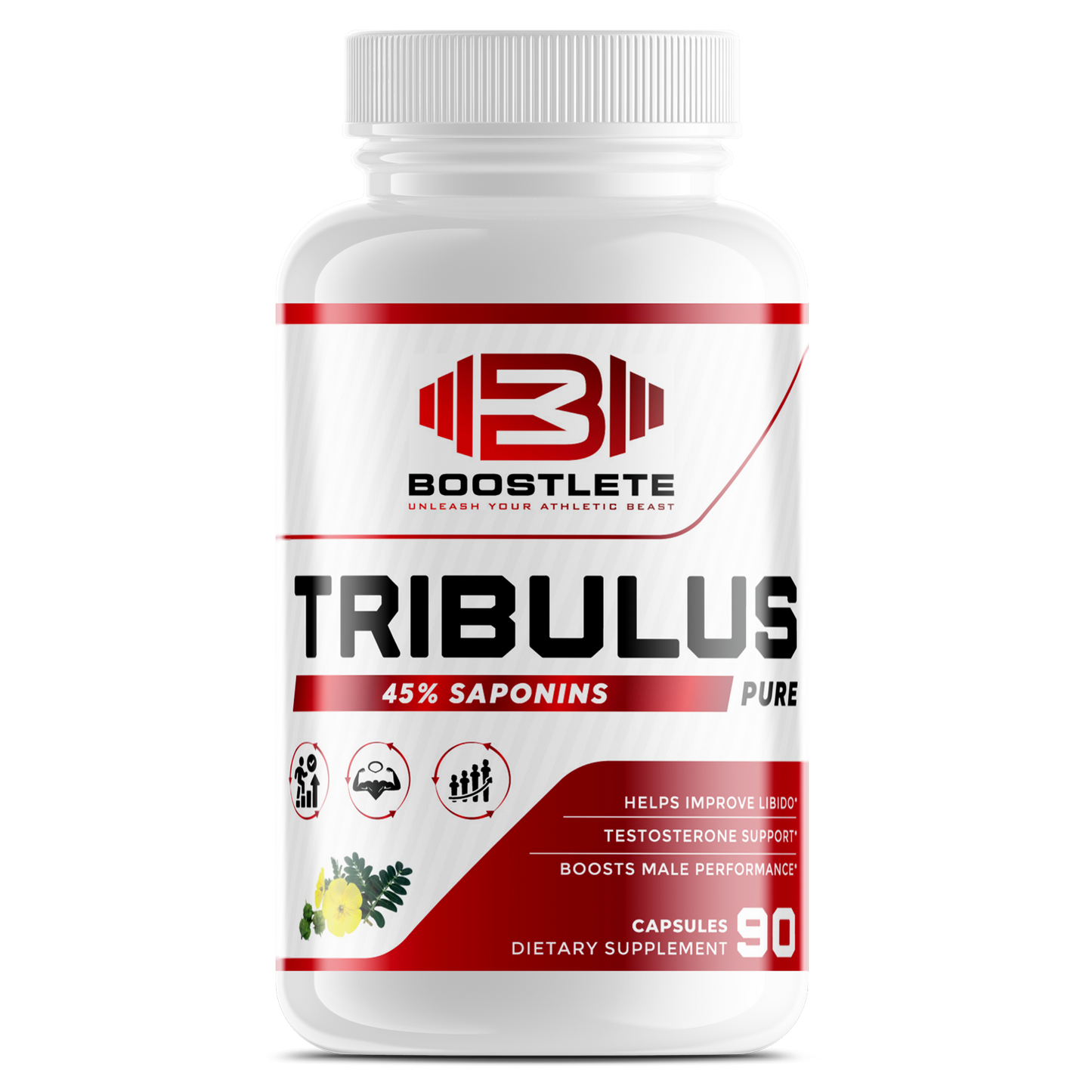 BOOSTLETE Tribulus Pure – 45% Saponins, Testosterone Support & Libido Supplement for Men – 1300mg Per Serving, 90 Capsules, Made in USA