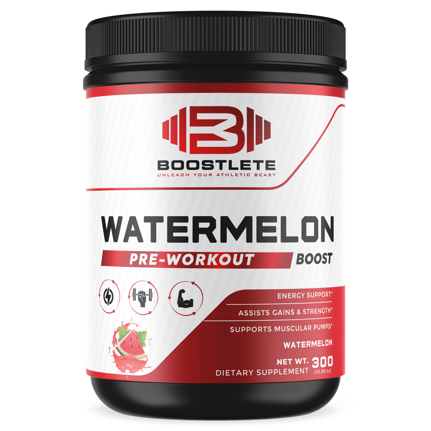 Boostlete Watermelon Pre-Workout Supplement – Energy, Strength, and Muscle Pump Support – 300g (10.58 oz) Powder – 30 Servings
