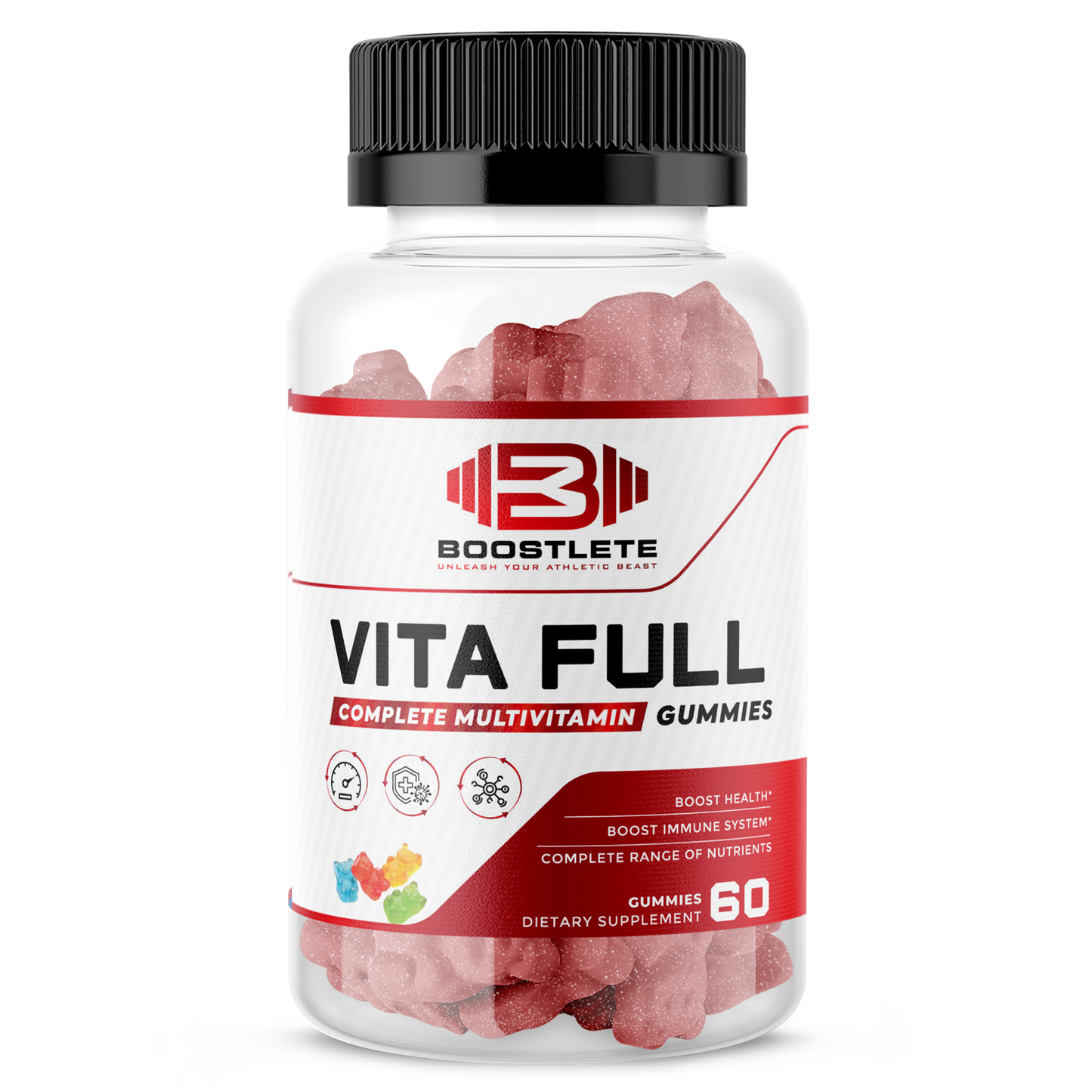 Boostlete Vita Full – Complete Multivitamin Gummies for Adults | Immune, Energy & Nutrient Support | Strawberry Flavored | 60 Gummies