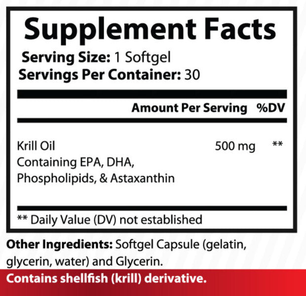 Boostlete Krill Vita – Pure Krill Oil 500mg Softgels – Omega-3s EPA & DHA, Astaxanthin, Brain & Joint Support – 30 Capsules