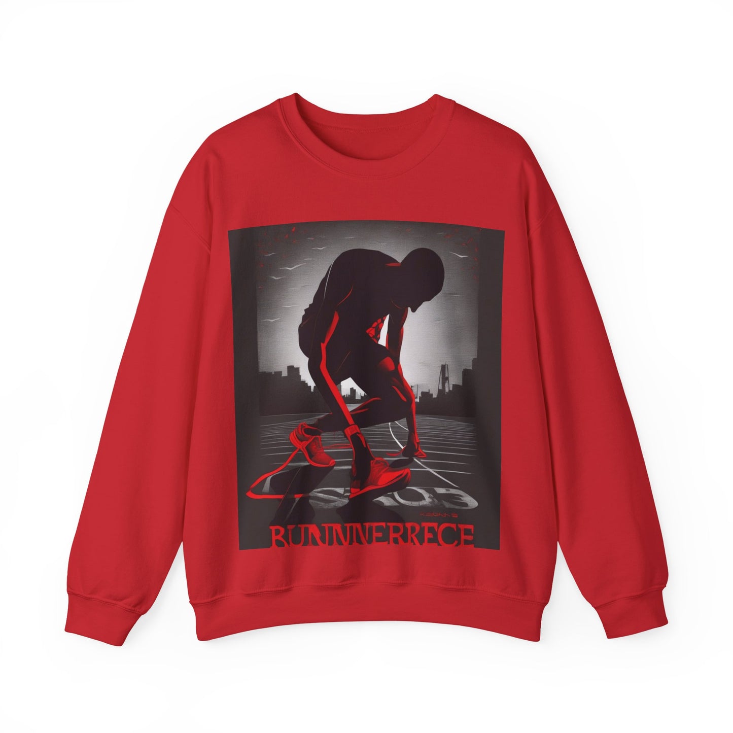 boostlete-mile-by-mile-scene-runner-grainy-bold-0168 — Unisex Heavy Blend Crewneck Sweatshirt (Gildan)