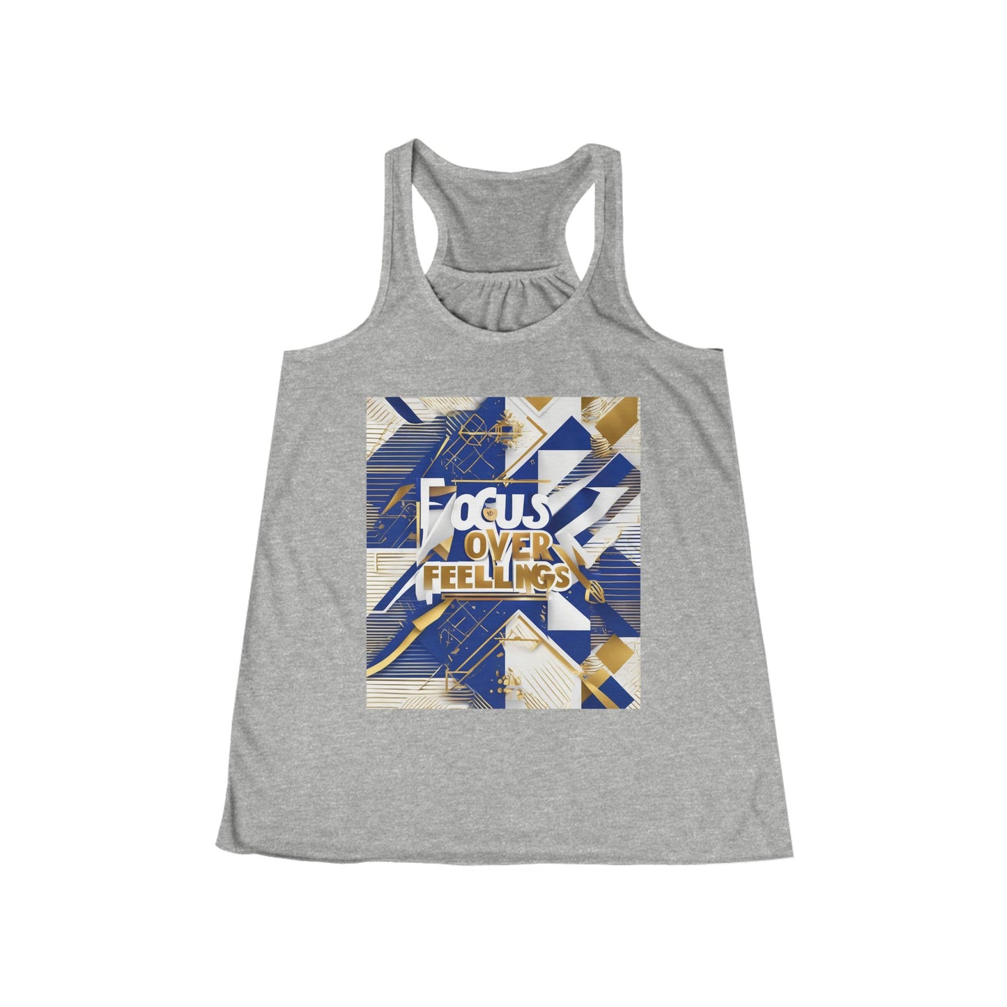 boostlete-am-crew-type-focus-over-feelings-banner-geometric-0169 — Women's Flowy Racerback Tank (B+C 8800)