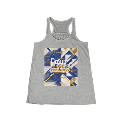 boostlete-am-crew-type-focus-over-feelings-banner-geometric-0169 — Women's Flowy Racerback Tank (B+C 8800)
