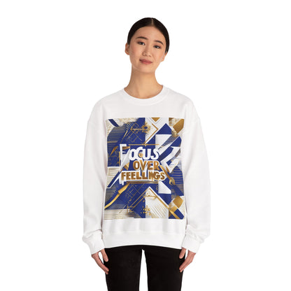 boostlete-am-crew-type-focus-over-feelings-banner-geometric-0169 — Unisex Heavy Blend Crewneck Sweatshirt (Gildan)