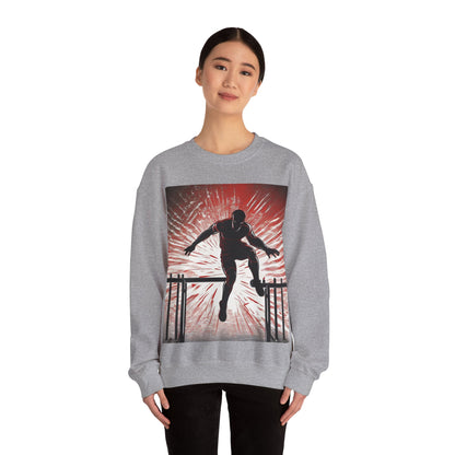 boostlete-recovery-progress-scene-hurdler-halftone-engraved-0212 — Unisex Heavy Blend Crewneck Sweatshirt (Gildan)