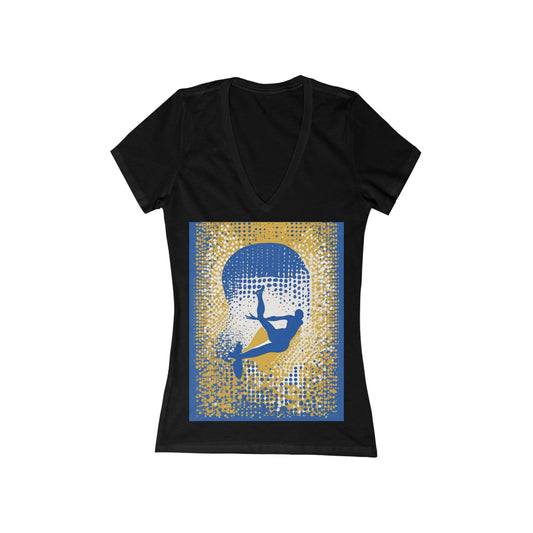 boostlete-field-day-icon-swimmer-halftone-paper-0246 — Women's Deep V-Neck Tee (B+C 6035)