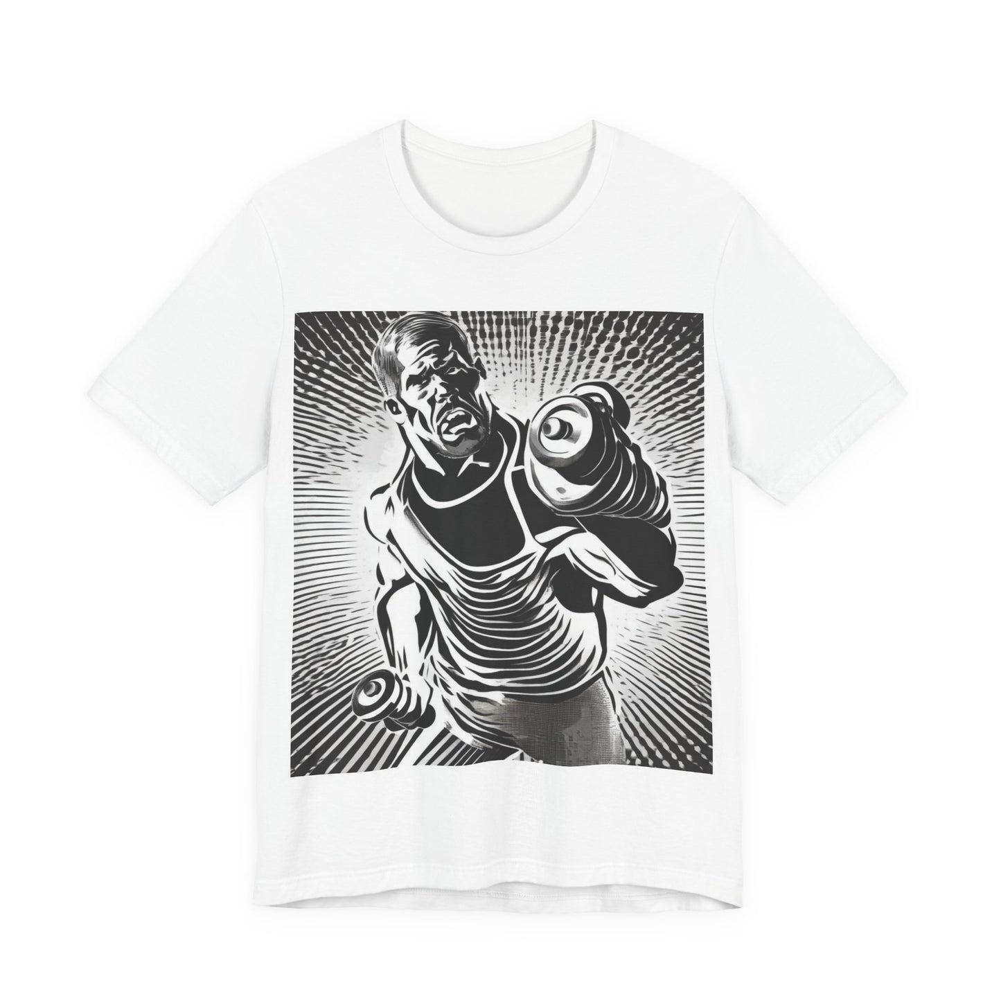 boostlete-pr-season-scene-lunge-halftone-engraved-0096 — Unisex Jersey Short Sleeve (B+C 3001)