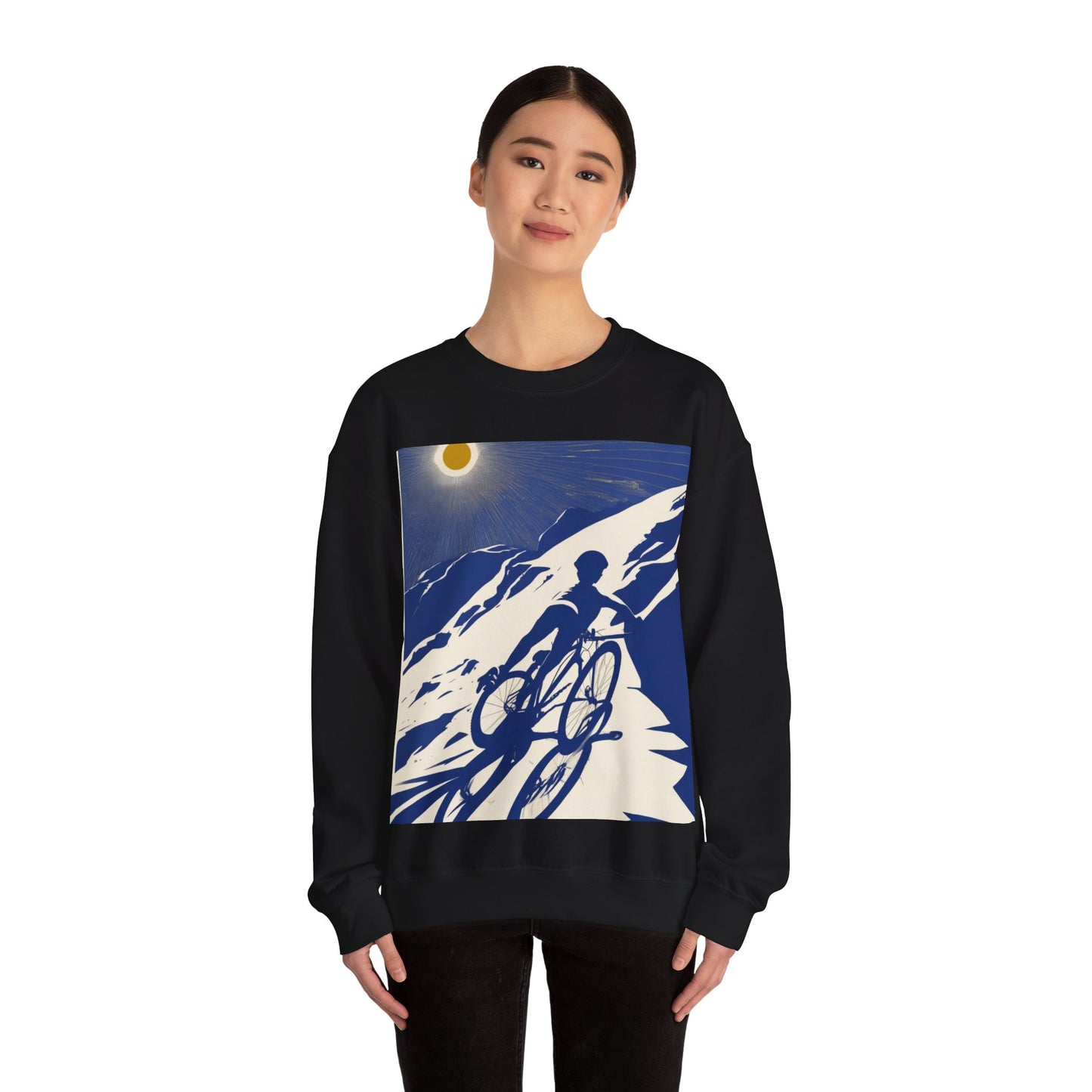 boostlete-am-crew-scene-cyclist-offset-bold-0008 — Unisex Heavy Blend Crewneck Sweatshirt (Gildan)