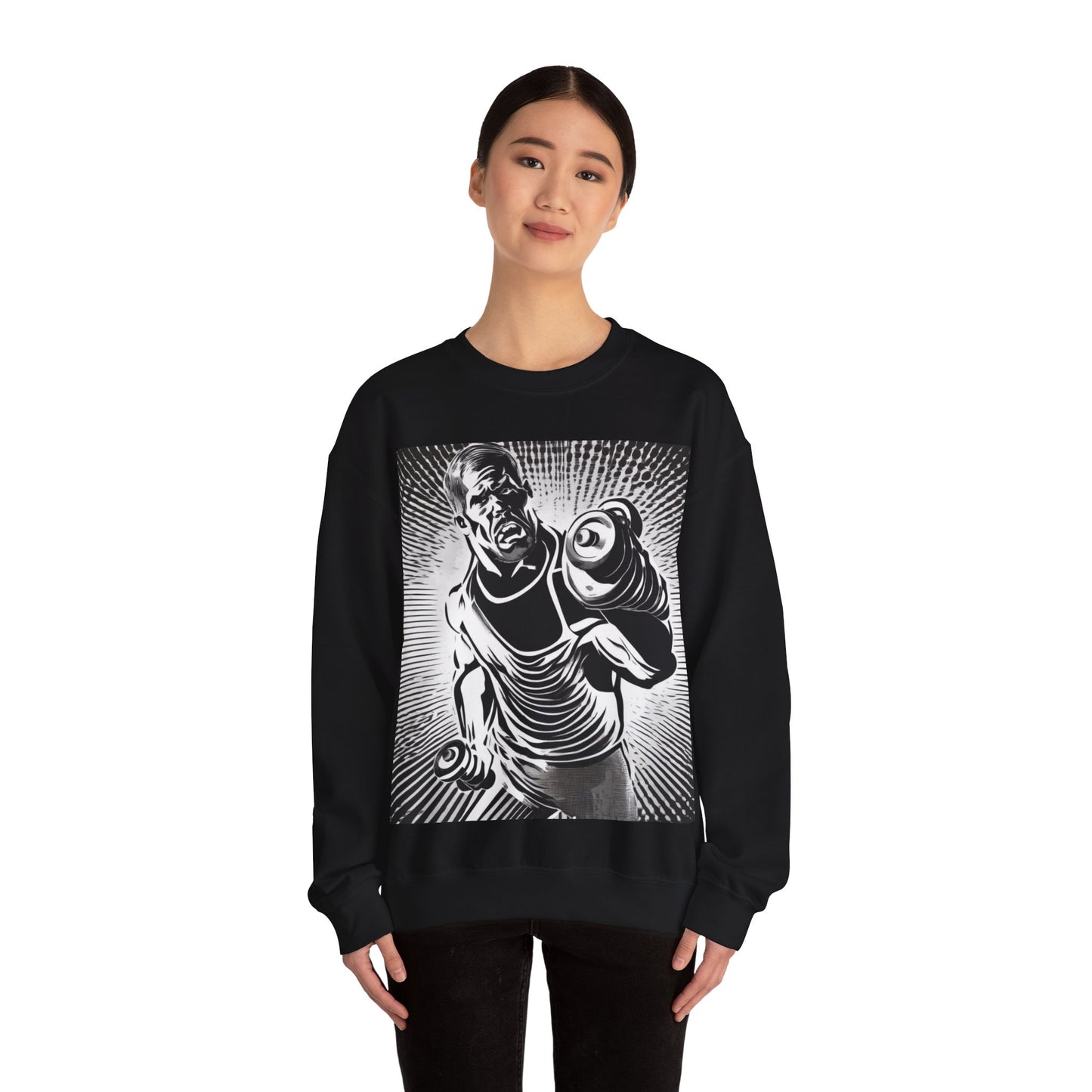 boostlete-pr-season-scene-lunge-halftone-engraved-0096 — Unisex Heavy Blend Crewneck Sweatshirt (Gildan)