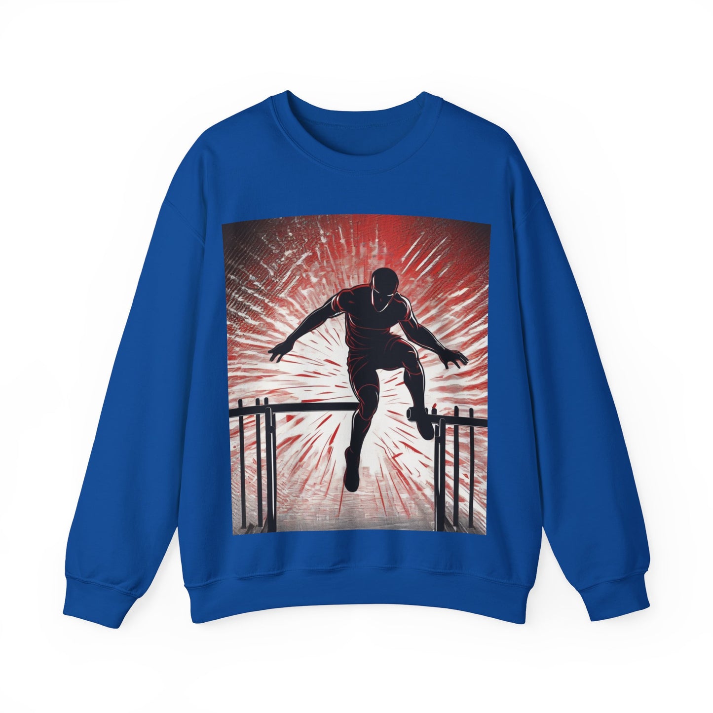 boostlete-recovery-progress-scene-hurdler-halftone-engraved-0212 — Unisex Heavy Blend Crewneck Sweatshirt (Gildan)