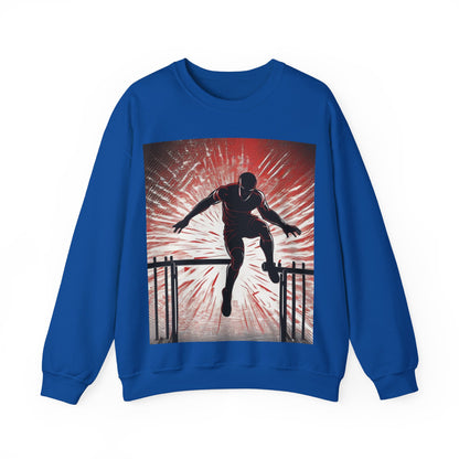 boostlete-recovery-progress-scene-hurdler-halftone-engraved-0212 — Unisex Heavy Blend Crewneck Sweatshirt (Gildan)
