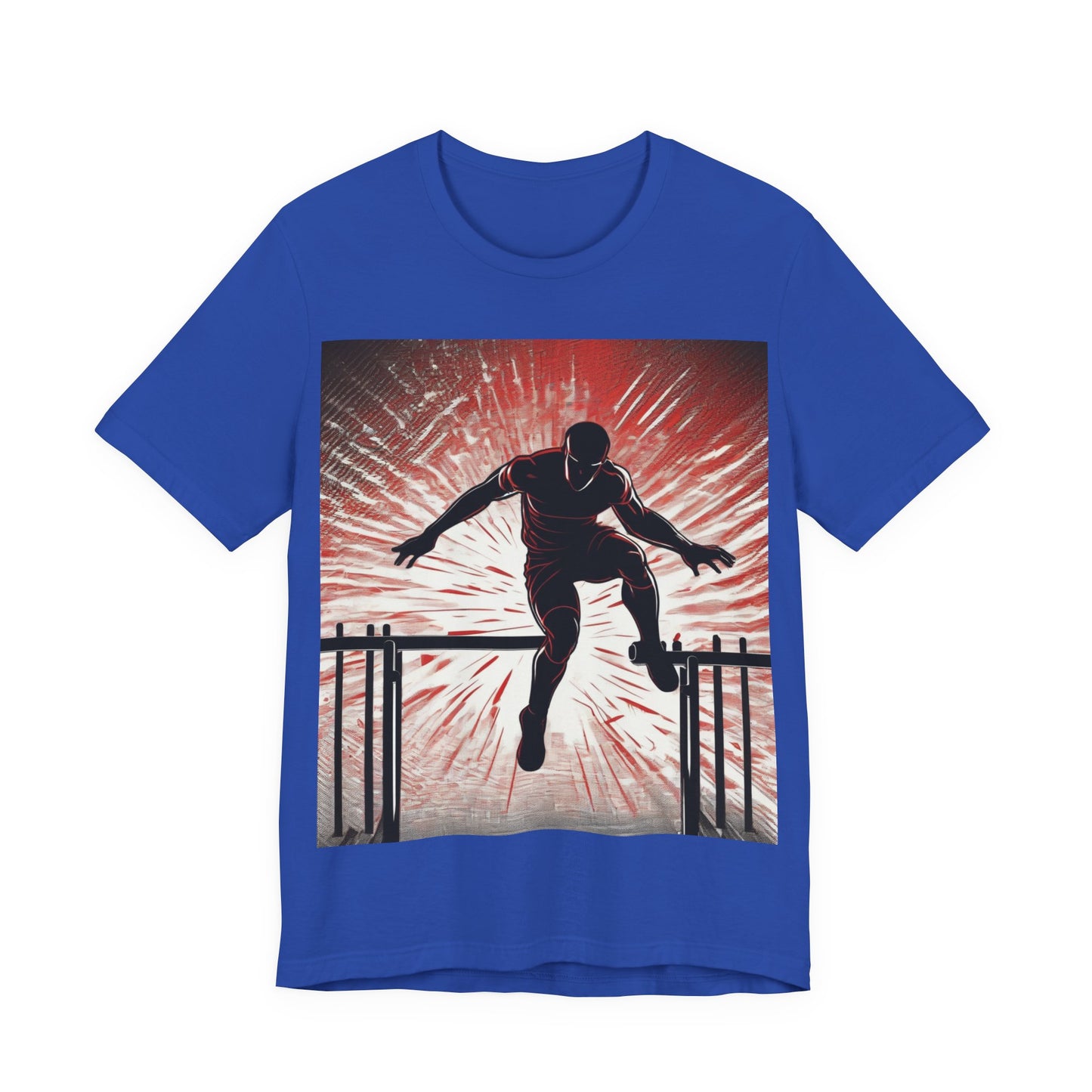 boostlete-recovery-progress-scene-hurdler-halftone-engraved-0212 — Unisex Jersey Short Sleeve (B+C 3001)