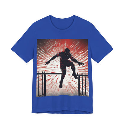 boostlete-recovery-progress-scene-hurdler-halftone-engraved-0212 — Unisex Jersey Short Sleeve (B+C 3001)