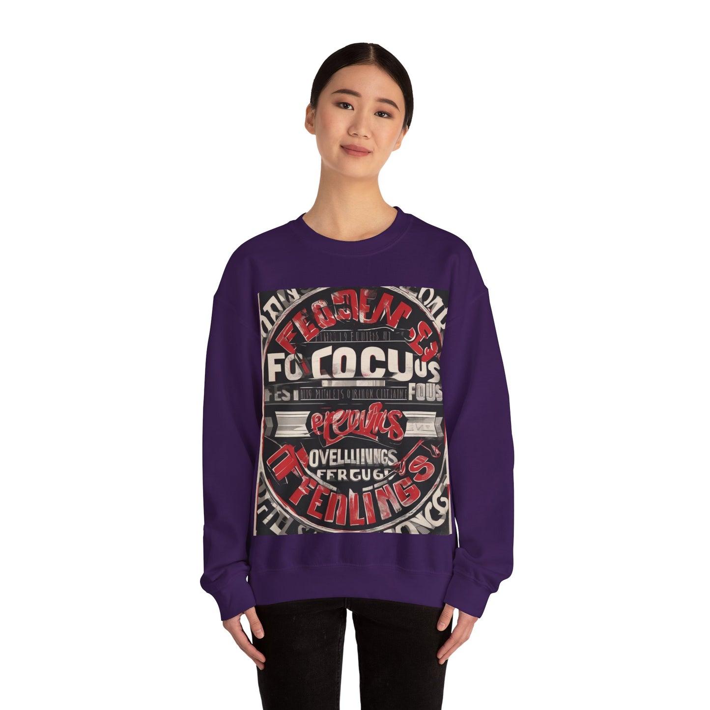 boostlete-mile-by-mile-type-focus-over-feelings-split-retro-0841 — Unisex Heavy Blend Crewneck (G18000)