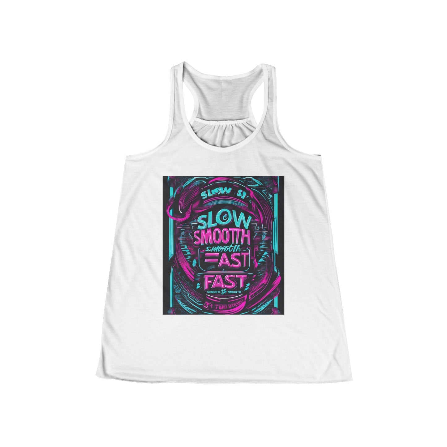 boostlete-recovery-progress-type-slow-is-smooth-smooth-is-fast-banner-engraved-0181 — Women's Flowy Racerback Tank (B+C 8800)