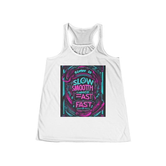 boostlete-recovery-progress-type-slow-is-smooth-smooth-is-fast-banner-engraved-0181 — Women's Flowy Racerback Tank (B+C 8800)