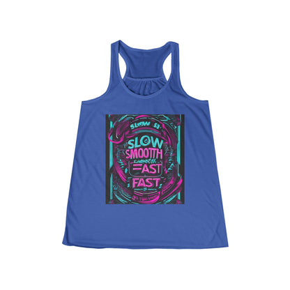 boostlete-recovery-progress-type-slow-is-smooth-smooth-is-fast-banner-engraved-0181 — Women's Flowy Racerback Tank (B+C 8800)