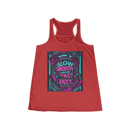 boostlete-recovery-progress-type-slow-is-smooth-smooth-is-fast-banner-engraved-0181 — Women's Flowy Racerback Tank (B+C 8800)