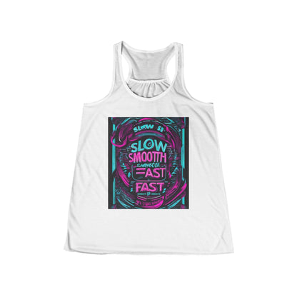 boostlete-recovery-progress-type-slow-is-smooth-smooth-is-fast-banner-engraved-0181 — Women's Flowy Racerback Tank (B+C 8800)