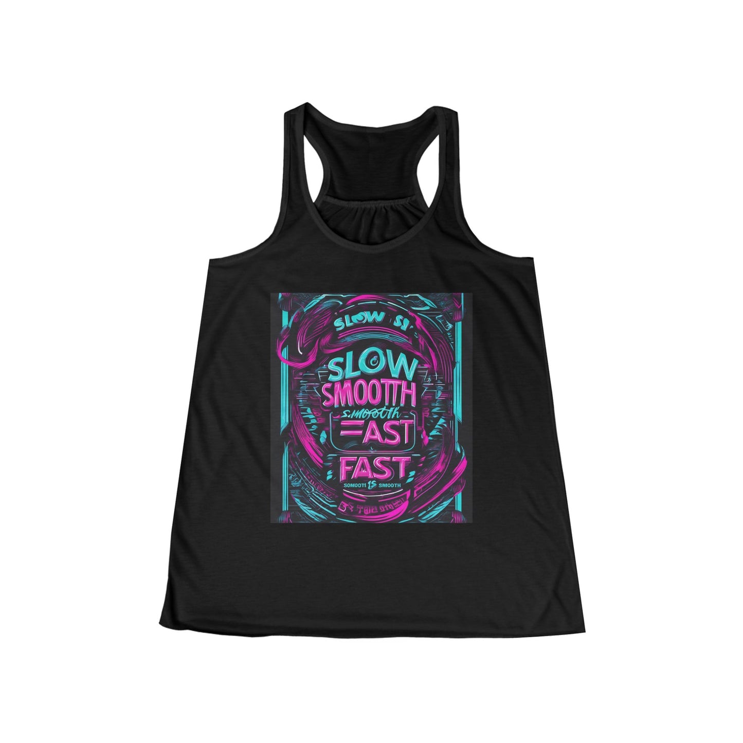 boostlete-recovery-progress-type-slow-is-smooth-smooth-is-fast-banner-engraved-0181 — Women's Flowy Racerback Tank (B+C 8800)