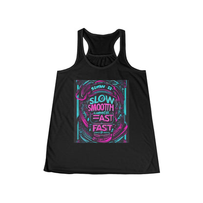 boostlete-recovery-progress-type-slow-is-smooth-smooth-is-fast-banner-engraved-0181 — Women's Flowy Racerback Tank (B+C 8800)