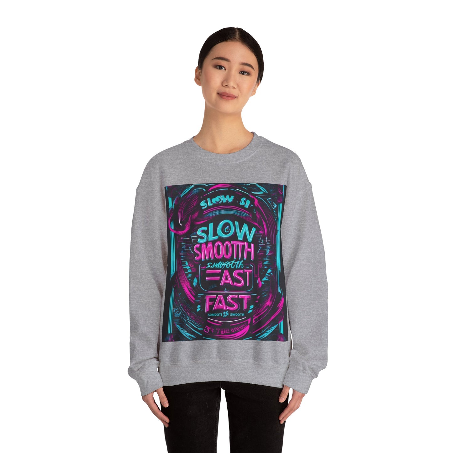 boostlete-recovery-progress-type-slow-is-smooth-smooth-is-fast-banner-engraved-0181 — Unisex Heavy Blend Crewneck Sweatshirt (Gildan)
