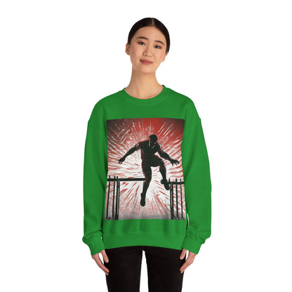 boostlete-recovery-progress-scene-hurdler-halftone-engraved-0212 — Unisex Heavy Blend Crewneck Sweatshirt (Gildan)