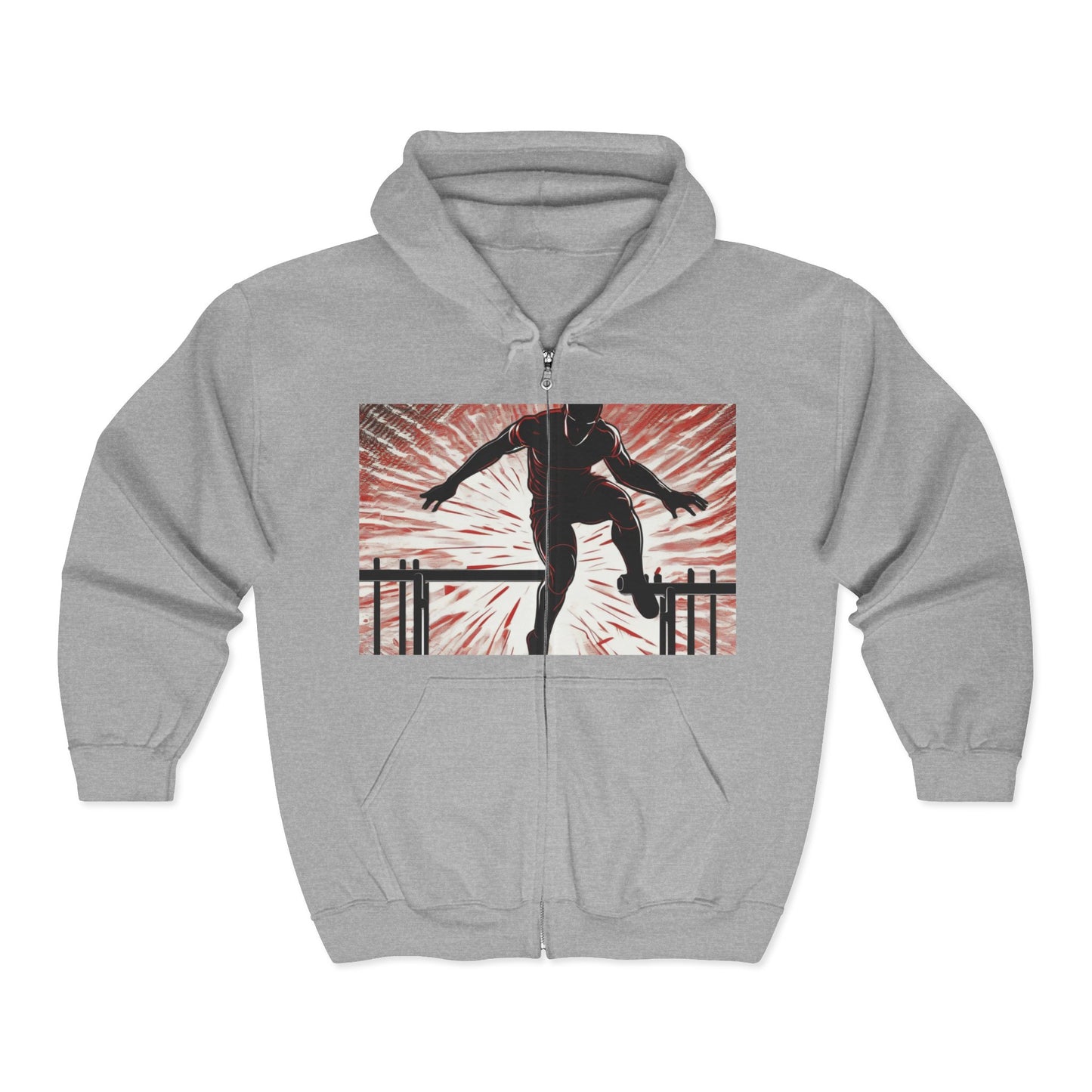 boostlete-recovery-progress-scene-hurdler-halftone-engraved-0212 — Unisex Heavy Blend Full-Zip Hooded Sweatshirt