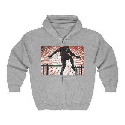 boostlete-recovery-progress-scene-hurdler-halftone-engraved-0212 — Unisex Heavy Blend Full-Zip Hooded Sweatshirt