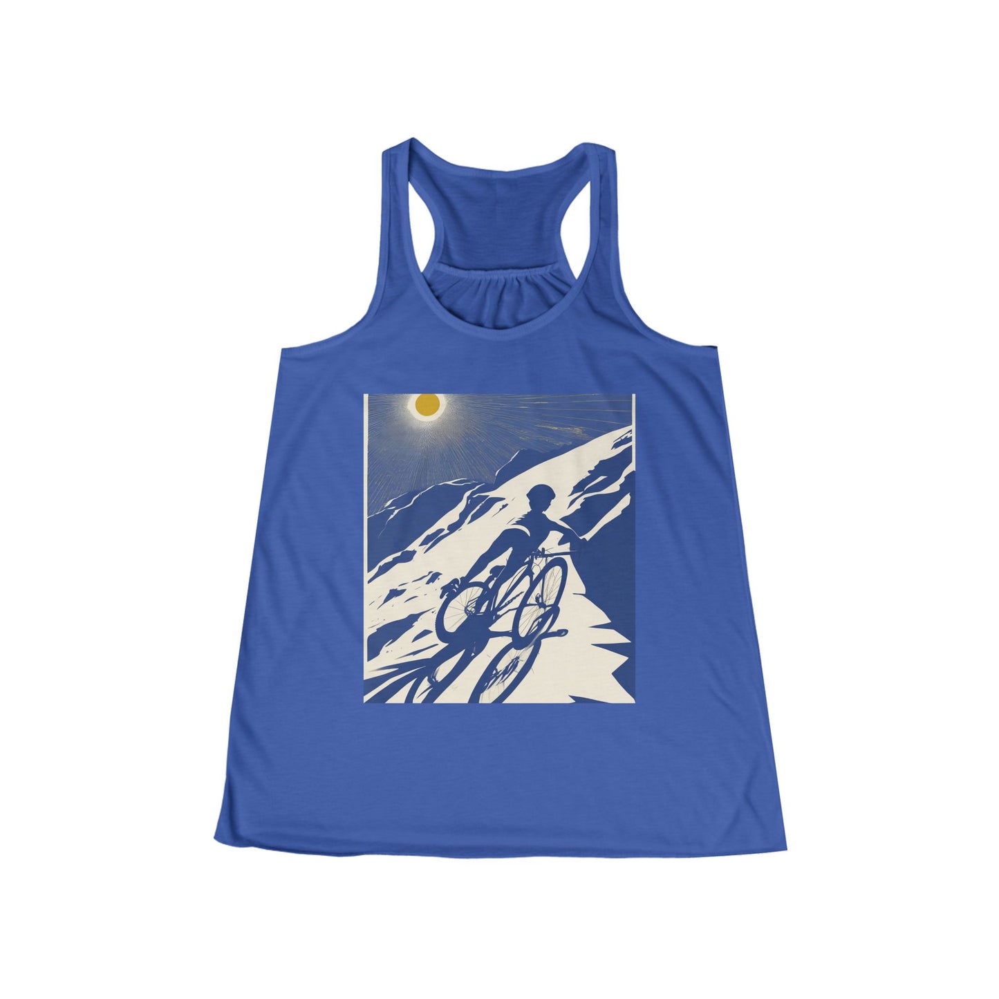 boostlete-am-crew-scene-cyclist-offset-bold-0008 — Women's Flowy Racerback Tank (B+C 8800)