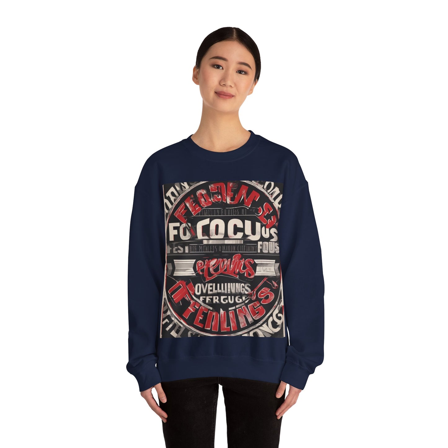 boostlete-mile-by-mile-type-focus-over-feelings-split-retro-0841 — Unisex Heavy Blend Crewneck (G18000)