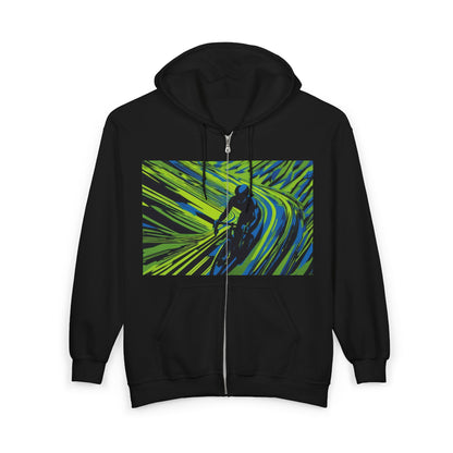 boostlete-am-crew-scene-cyclist-speed-isometric-0064 — Unisex Heavy Blend Full-Zip Hooded Sweatshirt