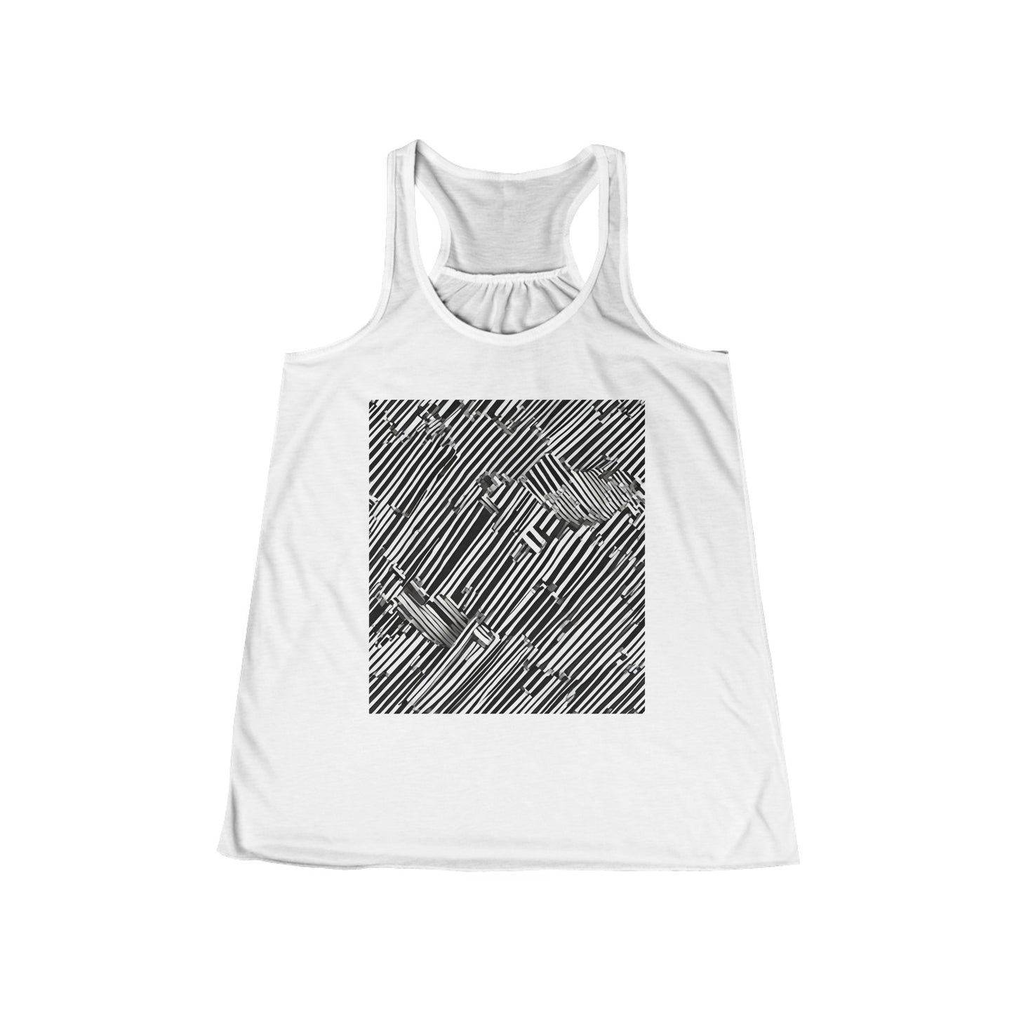 boostlete-mile-by-mile-pattern-barcode-monoline-0059 — Women's Flowy Racerback Tank (B+C 8800)