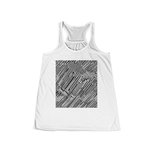 boostlete-mile-by-mile-pattern-barcode-monoline-0059 — Women's Flowy Racerback Tank (B+C 8800)