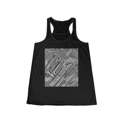 boostlete-mile-by-mile-pattern-barcode-monoline-0059 — Women's Flowy Racerback Tank (B+C 8800)