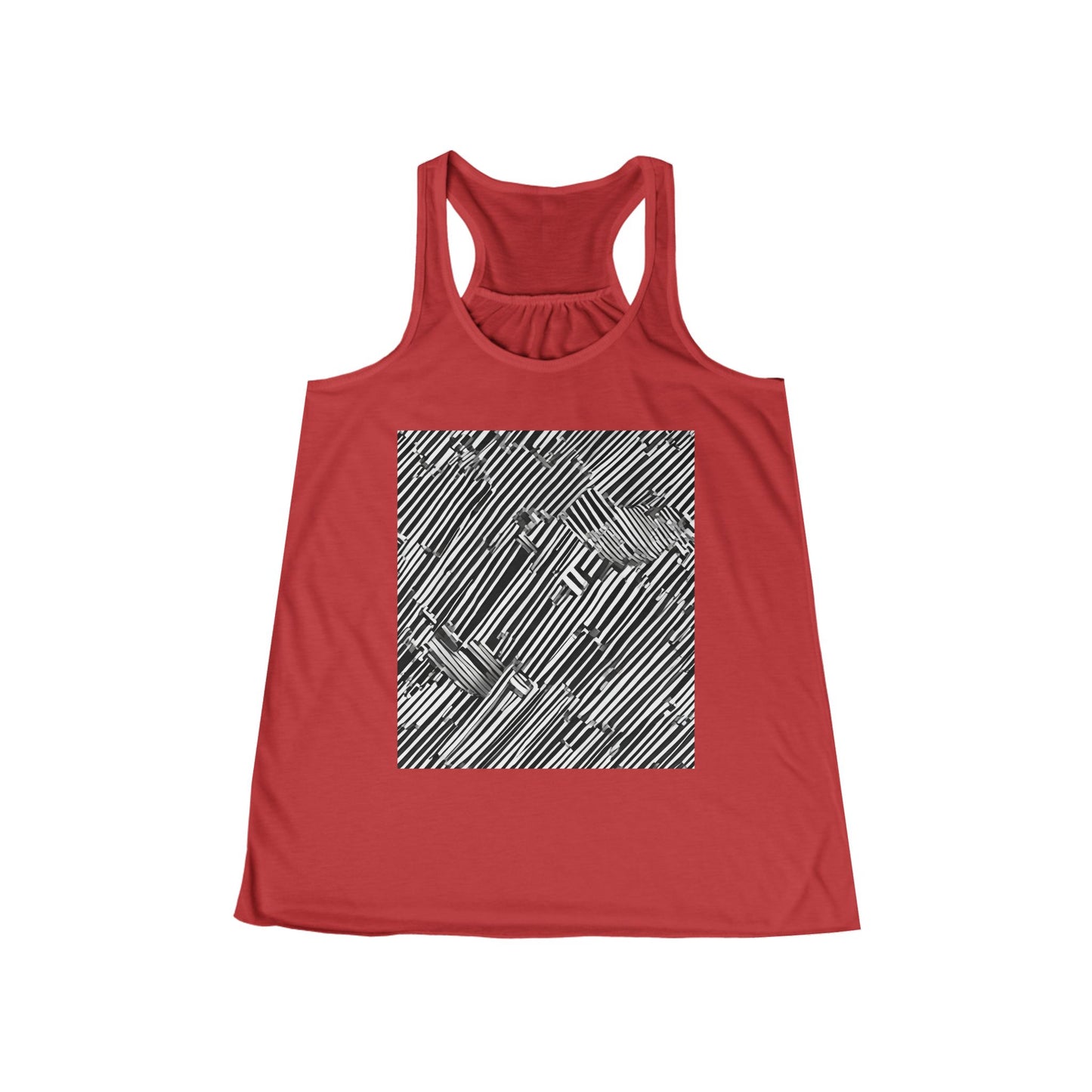 boostlete-mile-by-mile-pattern-barcode-monoline-0059 — Women's Flowy Racerback Tank (B+C 8800)