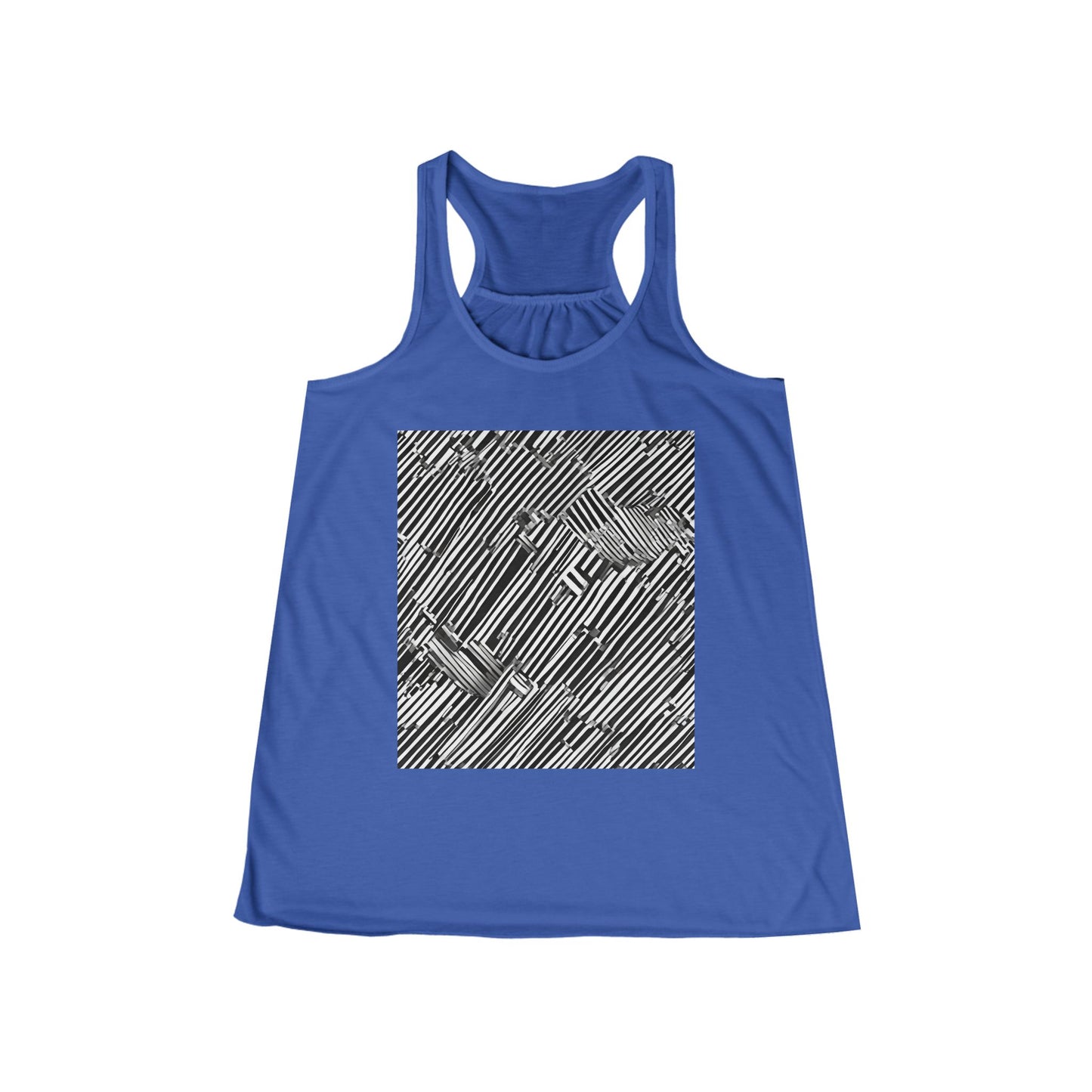 boostlete-mile-by-mile-pattern-barcode-monoline-0059 — Women's Flowy Racerback Tank (B+C 8800)