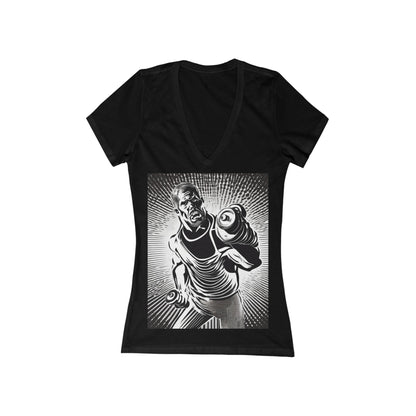 boostlete-pr-season-scene-lunge-halftone-engraved-0096 — Women's Deep V-Neck Tee (B+C 6035)