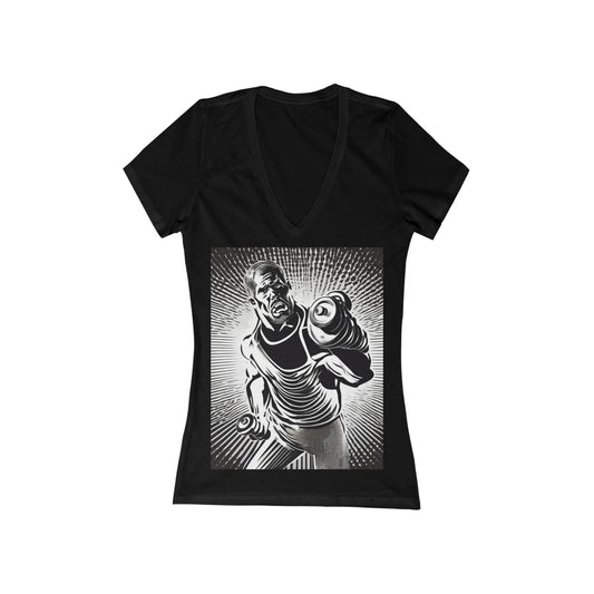boostlete-pr-season-scene-lunge-halftone-engraved-0096 — Women's Deep V-Neck Tee (B+C 6035)