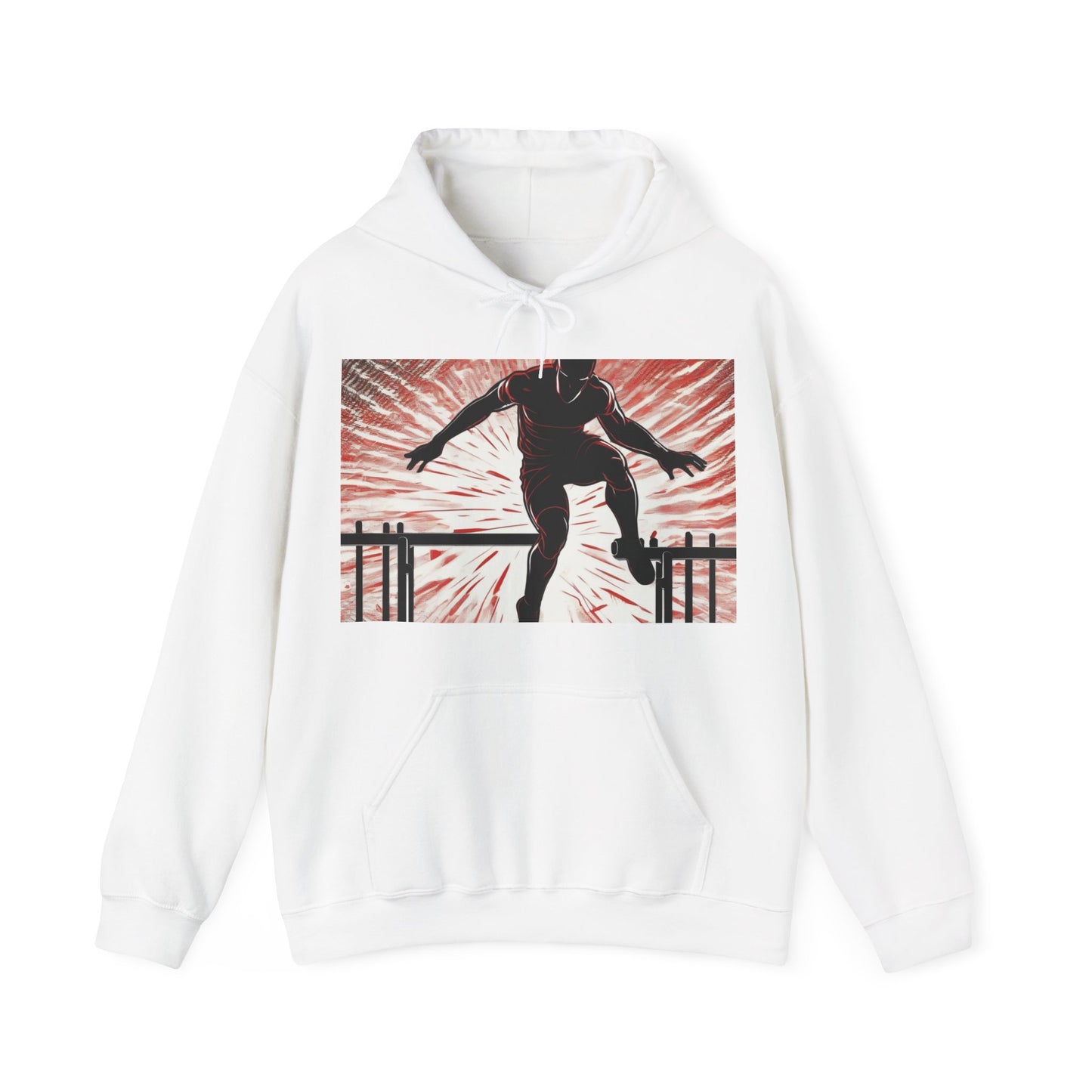 boostlete-recovery-progress-scene-hurdler-halftone-engraved-0212 — Unisex Heavy Blend Hooded Sweatshirt (Gildan)