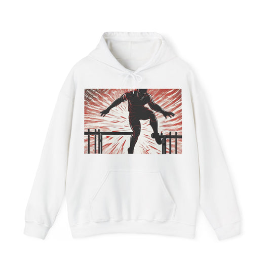 boostlete-recovery-progress-scene-hurdler-halftone-engraved-0212 — Unisex Heavy Blend Hooded Sweatshirt (Gildan)