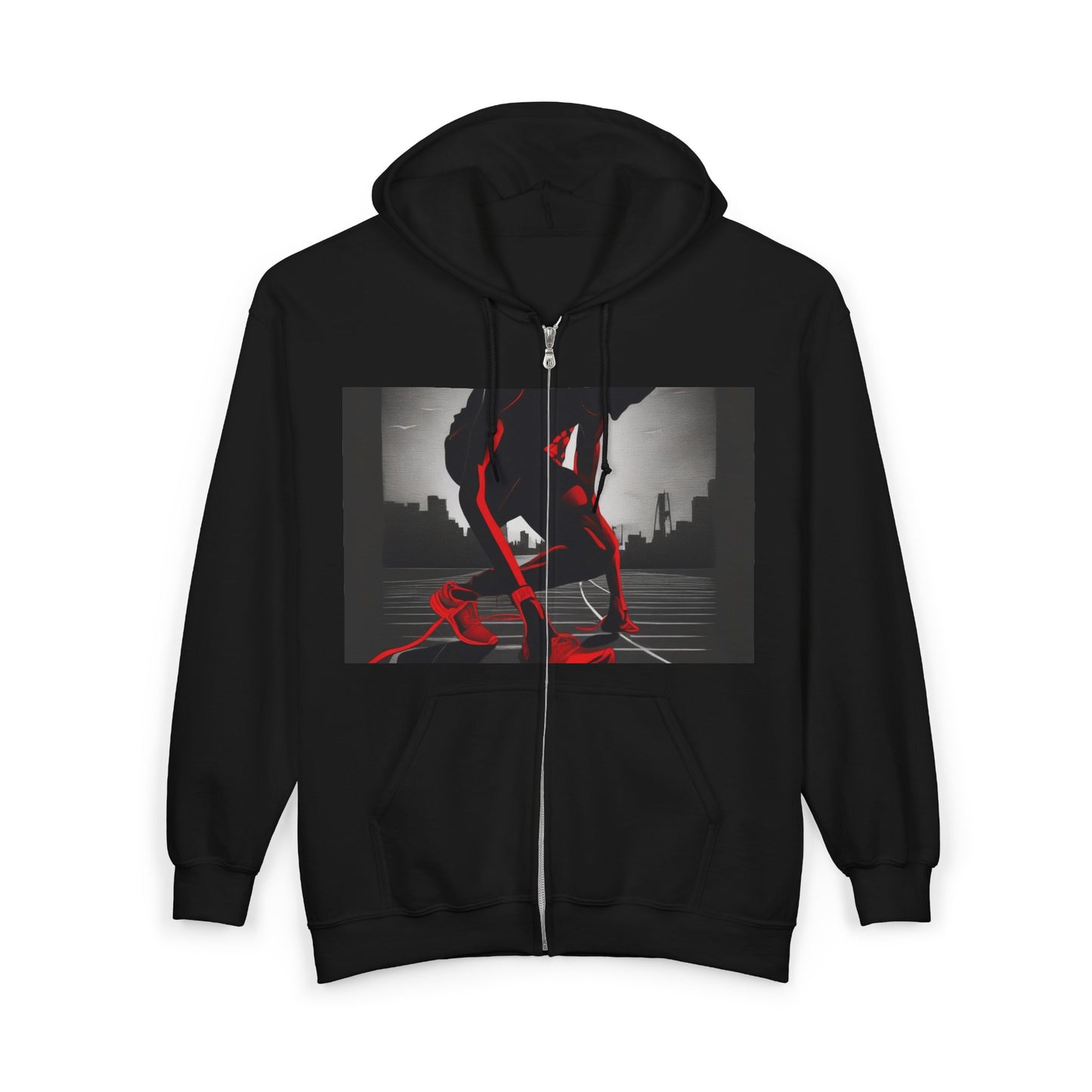 boostlete-mile-by-mile-scene-runner-grainy-bold-0168 — Unisex Heavy Blend Full-Zip Hooded Sweatshirt