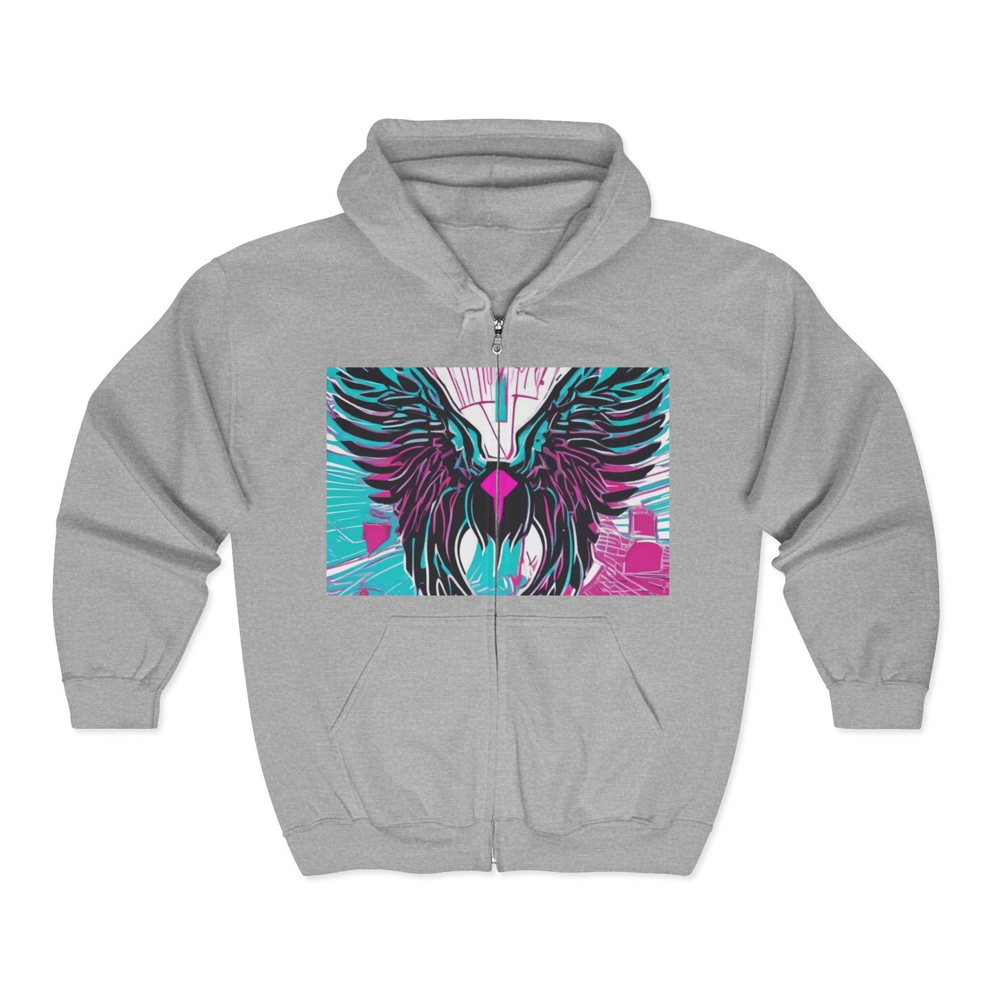 boostlete-am-crew-icon-wings-outline-line-art-0282 — Unisex Heavy Blend Full-Zip Hooded Sweatshirt