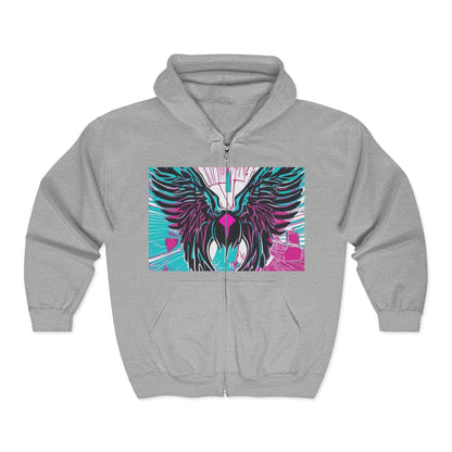 boostlete-am-crew-icon-wings-outline-line-art-0282 — Unisex Heavy Blend Full-Zip Hooded Sweatshirt