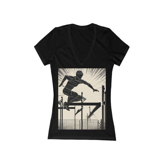 boostlete-iron-intent-scene-hurdler-speed-blueprint-0152 — Women's Deep V-Neck Tee (B+C 6035)