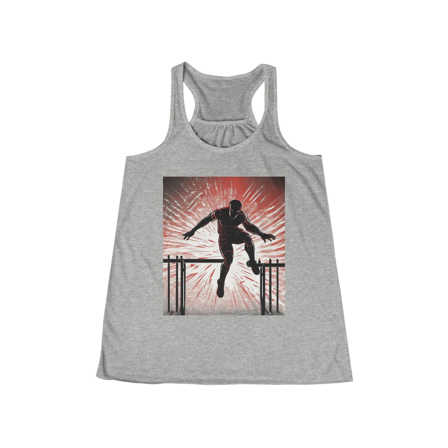boostlete-recovery-progress-scene-hurdler-halftone-engraved-0212 — Women's Flowy Racerback Tank (B+C 8800)