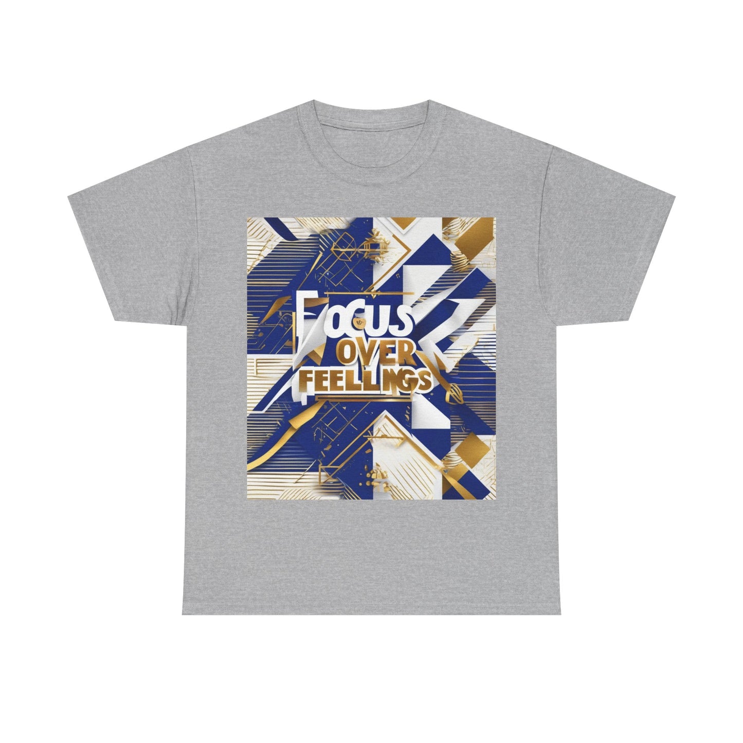 boostlete-am-crew-type-focus-over-feelings-banner-geometric-0169 — Unisex Heavy Cotton Tee (Gildan 5000)
