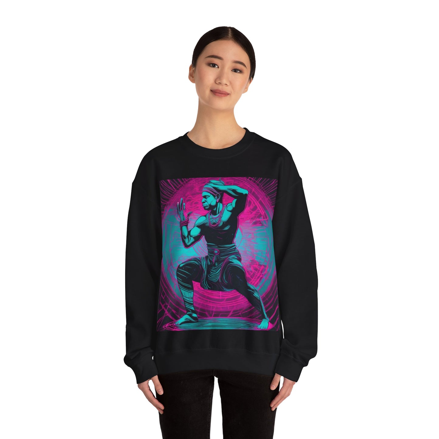boostlete-rise-grind-scene-yogi-motion-line-art-0240 — Unisex Heavy Blend Crewneck Sweatshirt (Gildan)