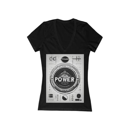 boostlete-boost-mode-type-power-in-quiet-badge-blueprint-0245 — Women's Deep V-Neck Tee (B+C 6035)